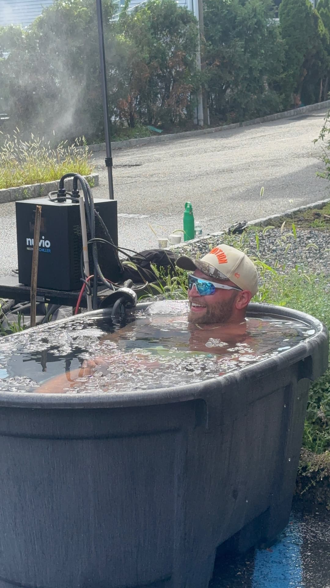 A participant in the cold plunge